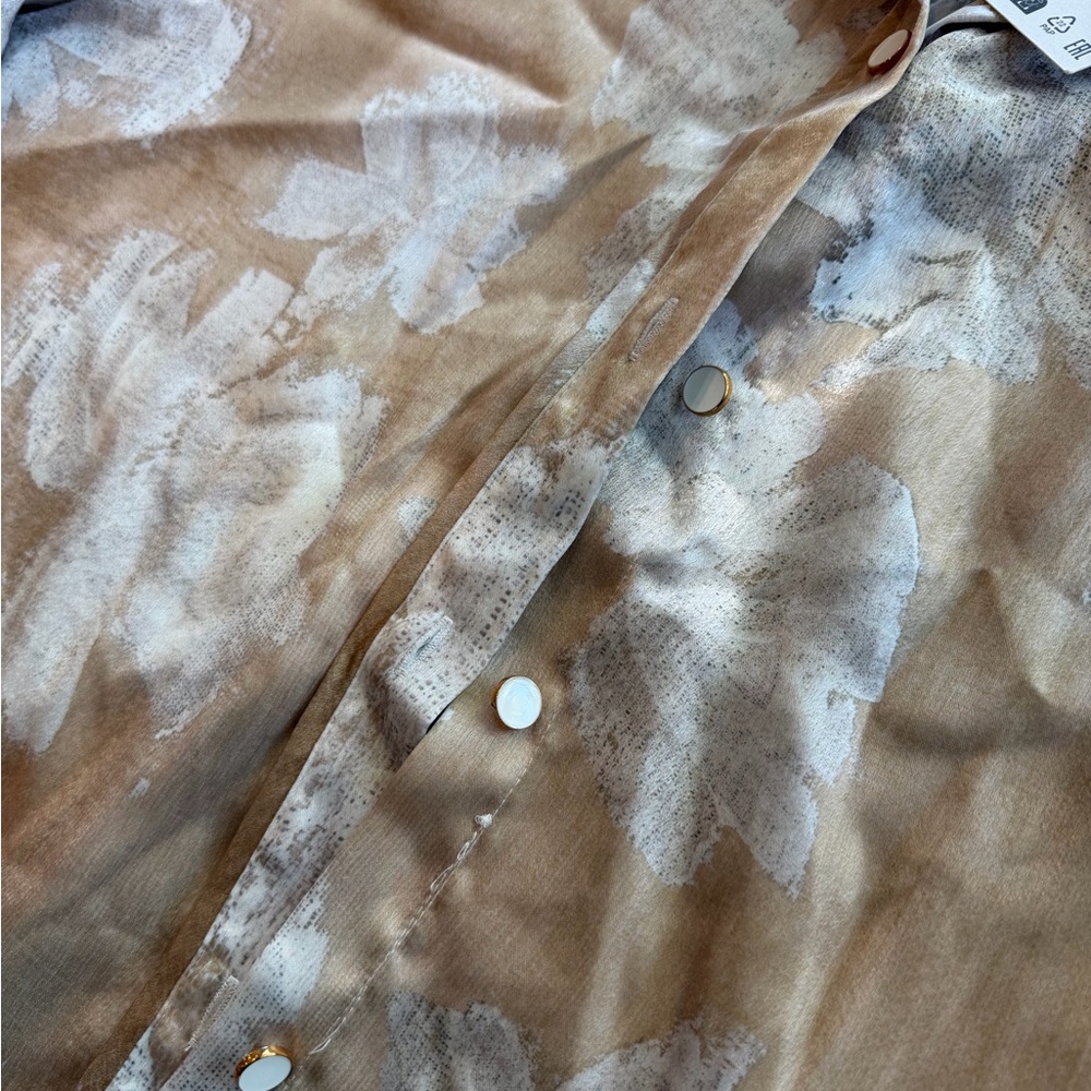 Zara Tan and White Floral Wide-Leg Pants & top - Picture 4 of 10